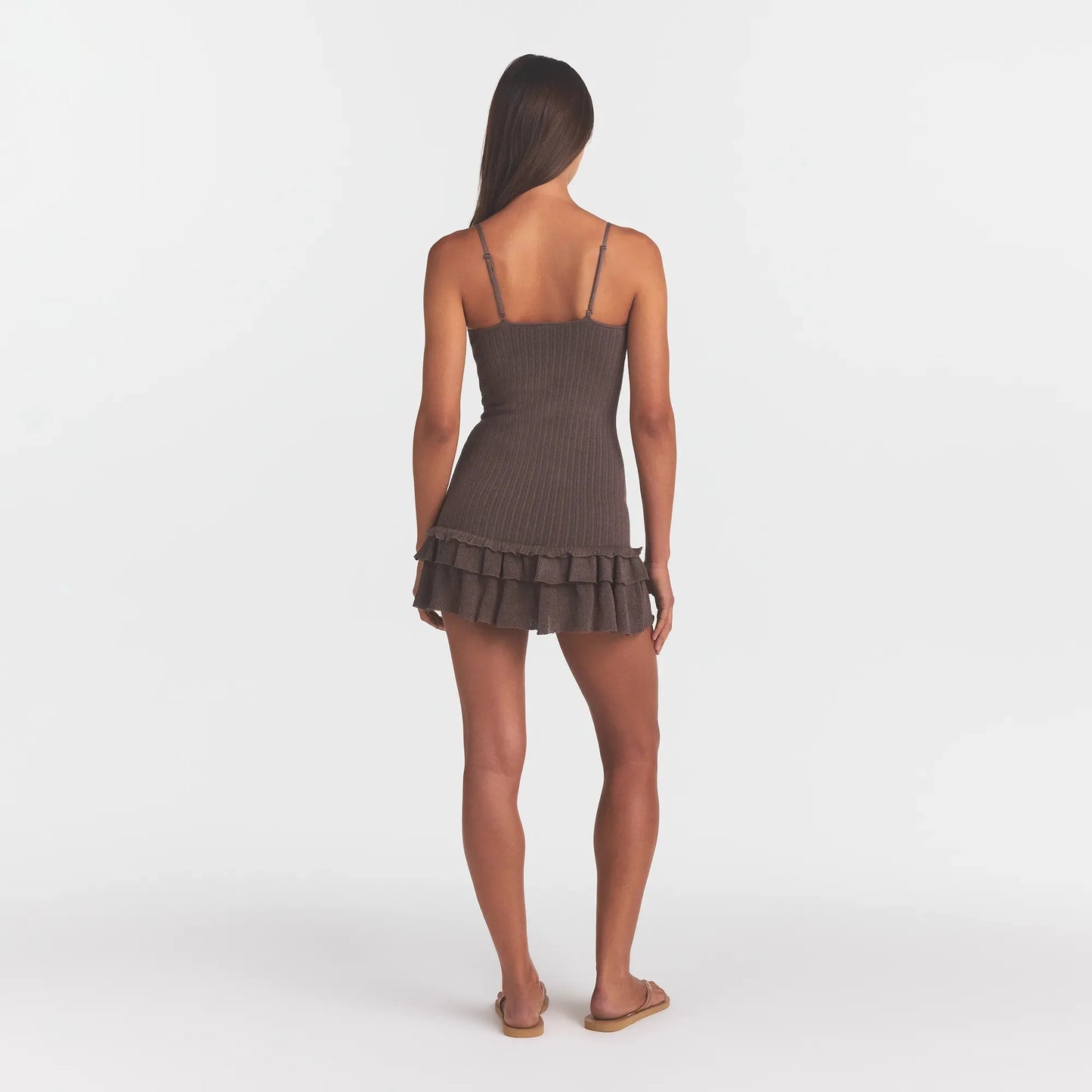 SHEER KNIT RUFFLE DRESS | AMETHYST