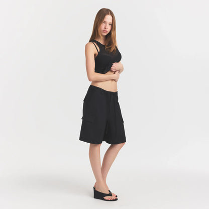 WOVEN COTTON OVERSIZED CARGO SHORT | ONYX