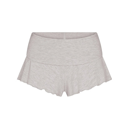 SKIMS SLEEP HENLEY AND FOLDOVER SHORT SET | LIGHT HEATHER GREY