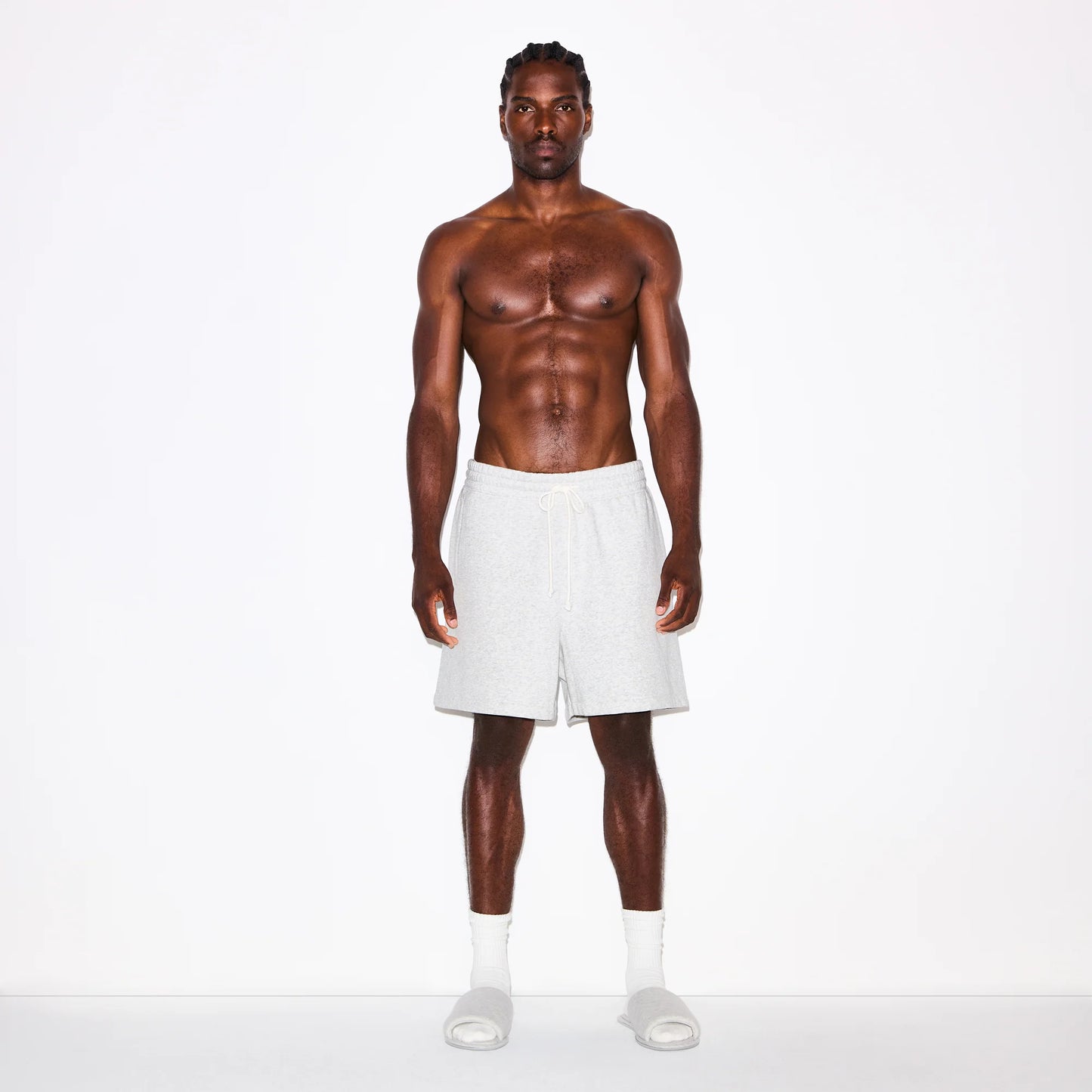 FLEECE LOUNGE MENS RELAXED SHORT | LIGHT HEATHER GREY
