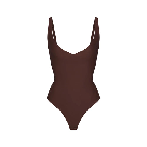 SKIMS BODY CORE SCULPT PLUNGE THONG BODYSUIT | COCOA
