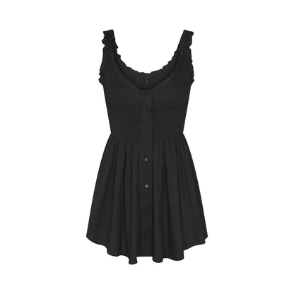 POPLIN APPAREL MINI SMOCKED DRESS | ONYX