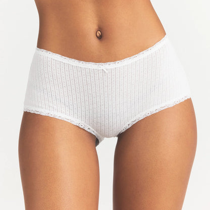 LIGHTWEIGHT COTTON POINTELLE LACE BOY SHORT | SNOW