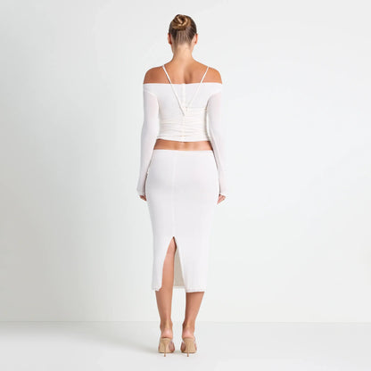 VETTESE X SKIMS SHEER MODAL OFF THE SHOULDER TOP | ECRU