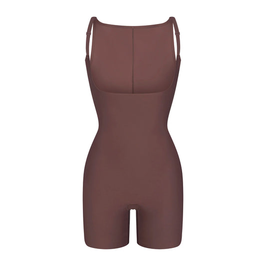 SKIMS BODY CORE SCULPT BACK SMOOTHING OPEN BUST MID THIGH BODYSUIT | COCOA