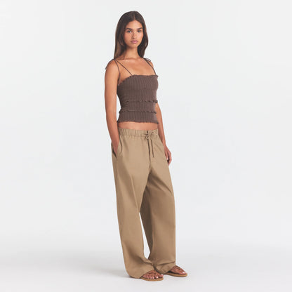 WOVEN COTTON OVERSIZED STRAIGHT LEG PANT | DESERT