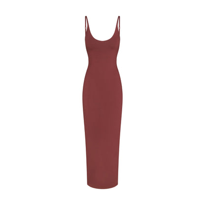 SMOOTH LAYERS SCOOP NECK LONG DRESS | HENNA