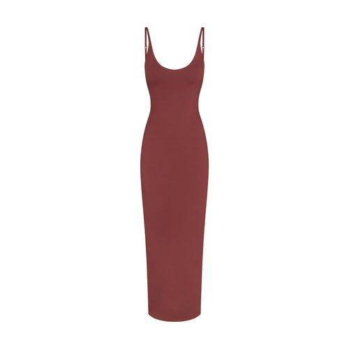 SMOOTH LAYERS SCOOP NECK LONG DRESS | HENNA