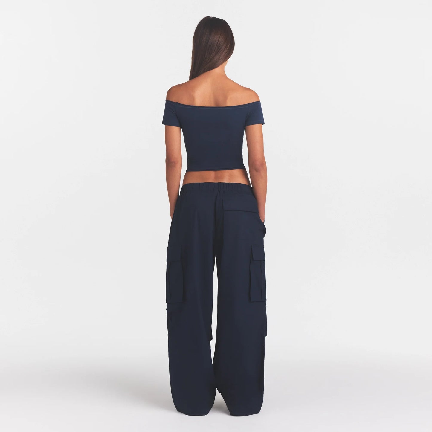 WOVEN COTTON OVERSIZED LOW RISE CARGO PANT | NAVY