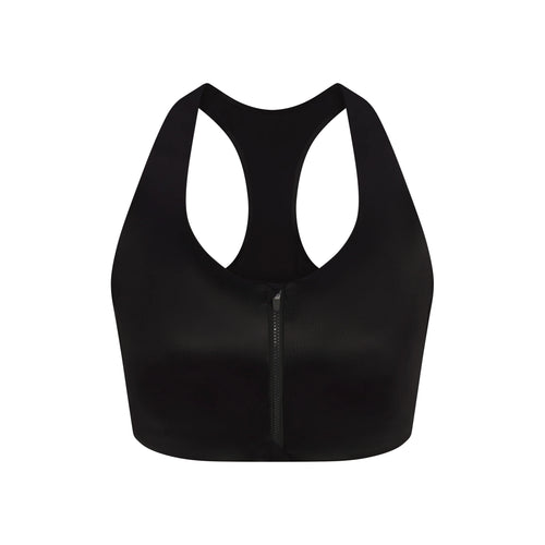 NikeSKIMS SATIN SHINE RACERBACK ZIP FRONT BRA | OBSIDIAN