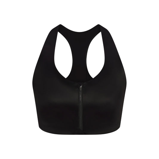 NikeSKIMS SATIN SHINE RACERBACK ZIP FRONT BRA | OBSIDIAN