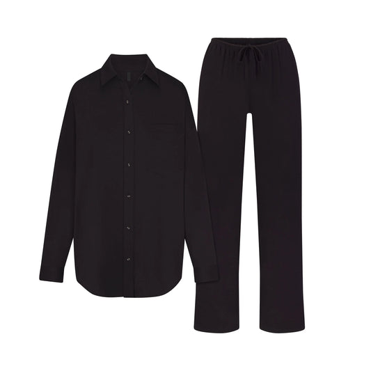ORGANIC COTTON SLEEP LONG SLEEVE SET | OBSIDIAN