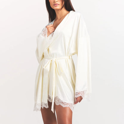 WOVEN SHINE LACE ROBE | IVORY