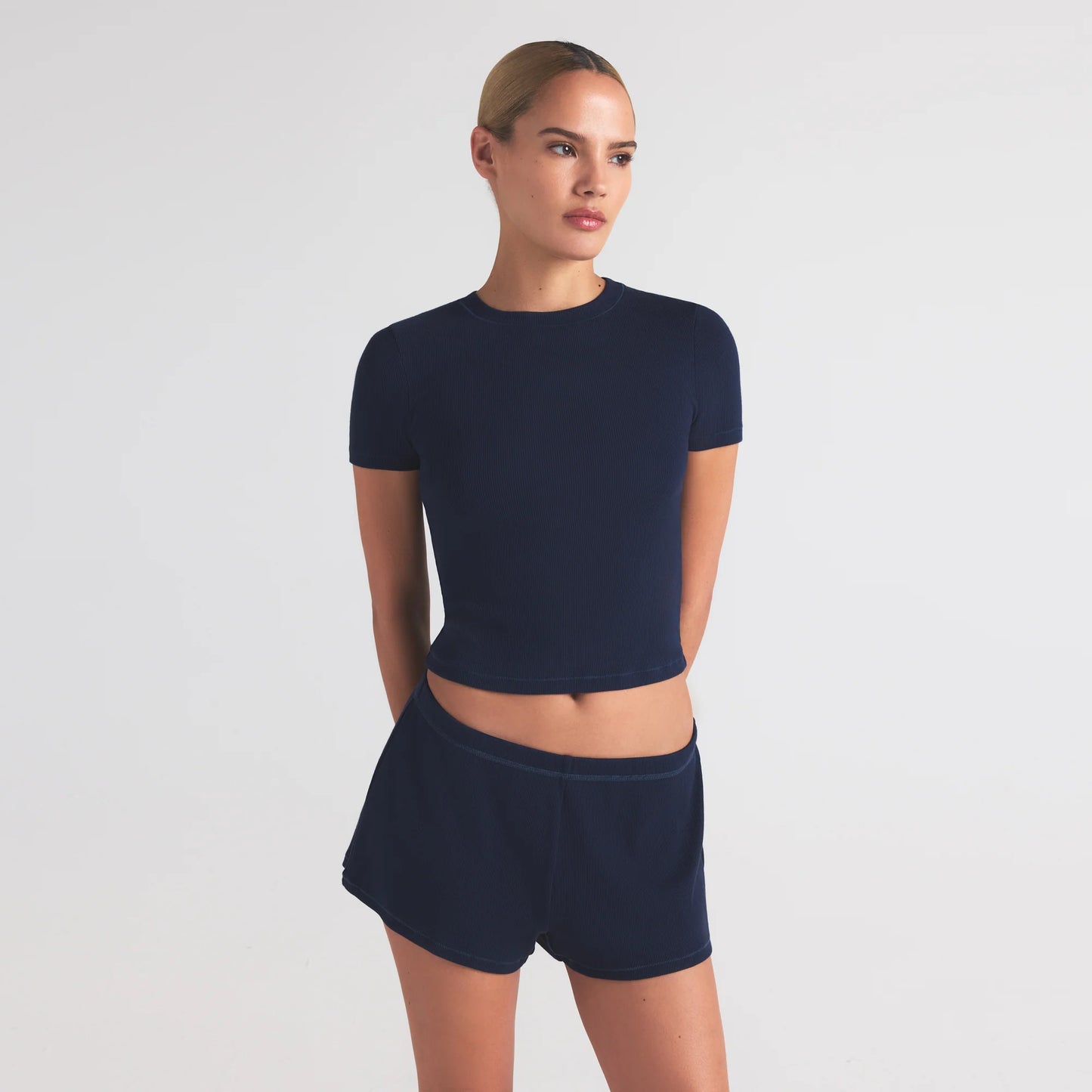COTTON RIB LOOSE SHORT | NAVY