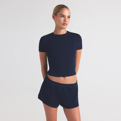 COTTON RIB LOOSE SHORT | NAVY