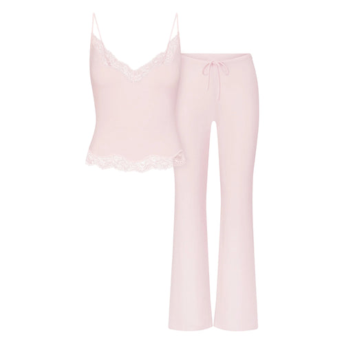 SKIMS SLEEP LACE CAMI AND PANT SET | BARELY PINK