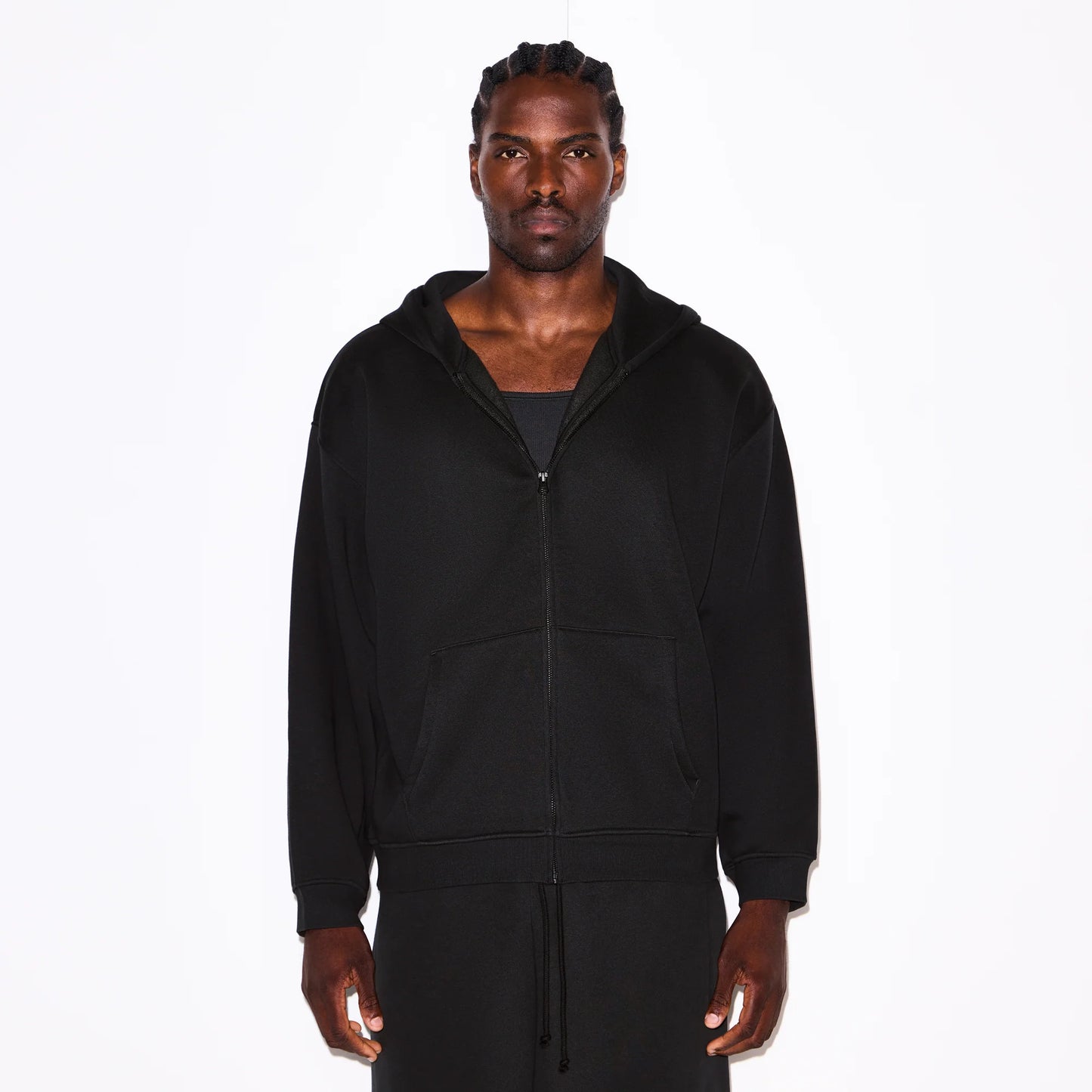 FLEECE LOUNGE MENS RELAXED ZIP UP HOODIE | WASHED ONYX