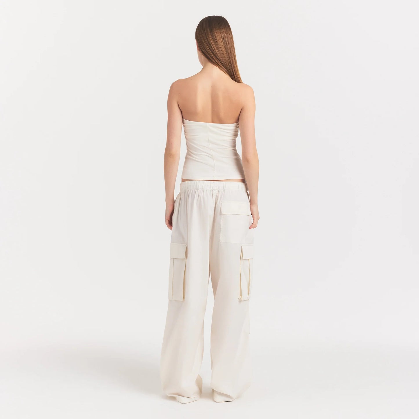 WOVEN COTTON OVERSIZED LOW RISE CARGO PANT | EGRET