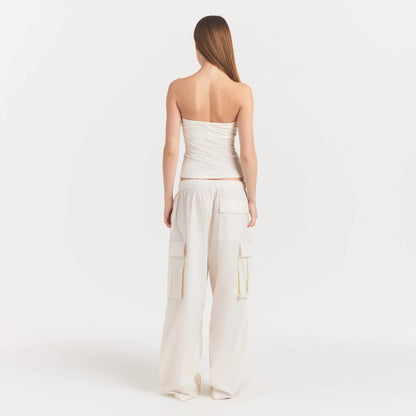 WOVEN COTTON OVERSIZED LOW RISE CARGO PANT | EGRET