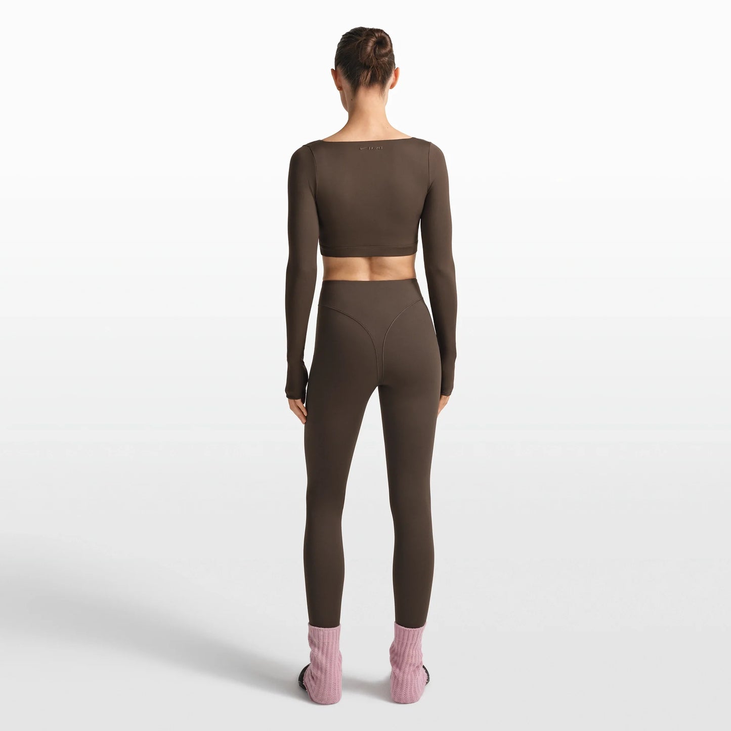 NikeSKIMS MATTE WRAP LONG SLEEVE CROPPED TOP | DARK SEPIA
