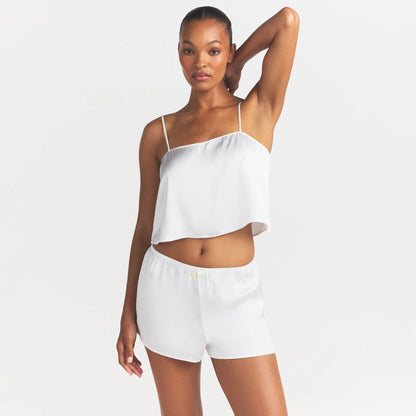 WOVEN SHINE CAMI AND SHORT SLEEP SET | IVORY