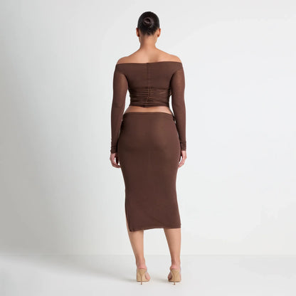 VETTESE X SKIMS SHEER MODAL MIDI SKIRT  | COCOA