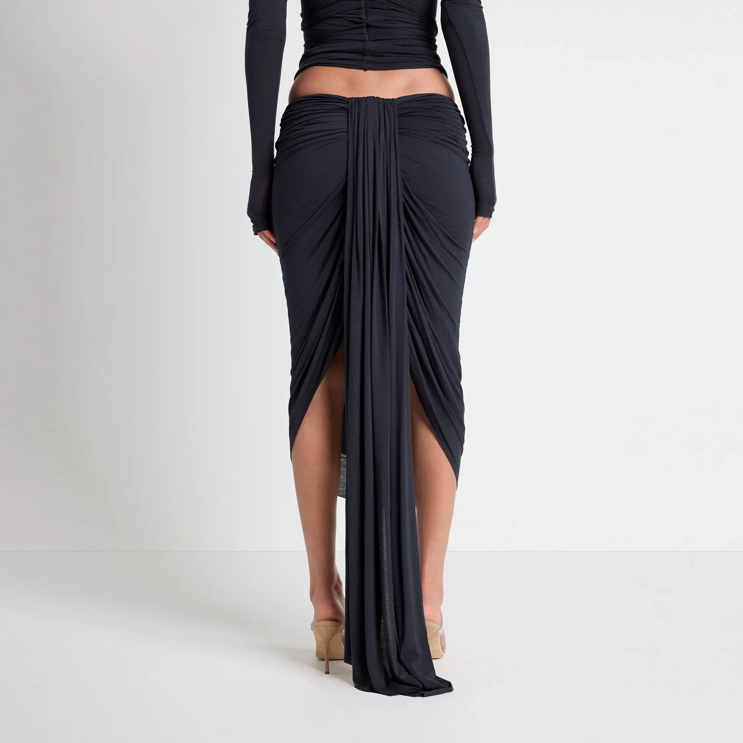 VETTESE X SKIMS SHEER MODAL DRAPED MIDI SKIRT | ONYX