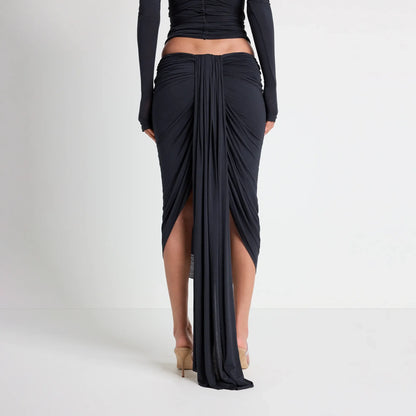 VETTESE X SKIMS SHEER MODAL DRAPED MIDI SKIRT | ONYX