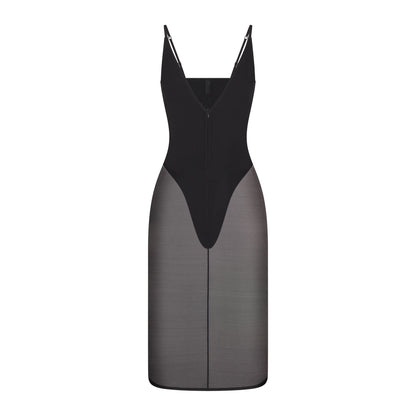 SKIMS BODY MESH PLUNGE MIDI DRESS | ONYX