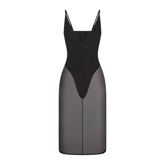 SKIMS BODY MESH PLUNGE MIDI DRESS | ONYX