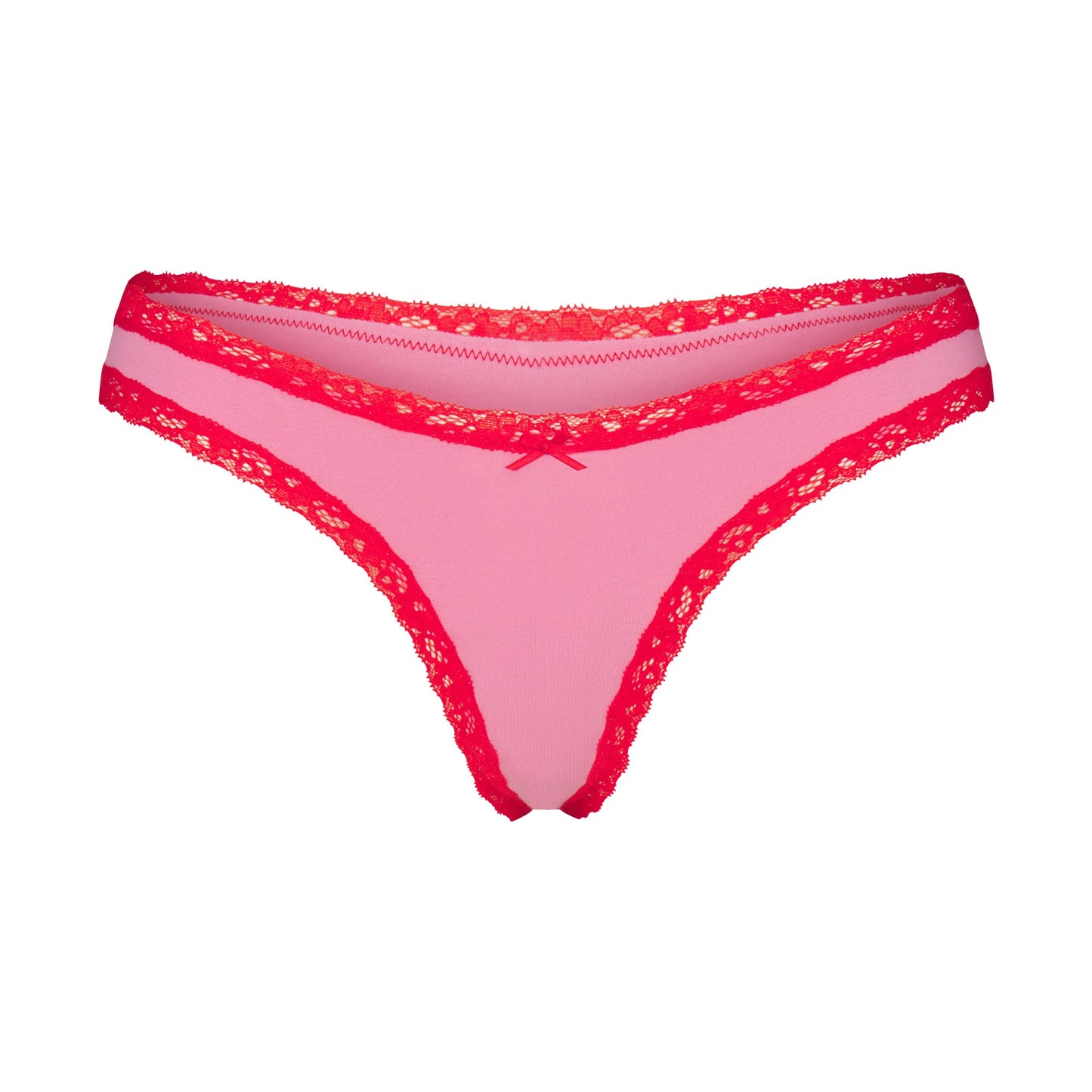 LIGHTWEIGHT COTTON LACE THONG | CARNATION CONTRAST