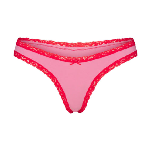LIGHTWEIGHT COTTON LACE THONG | CARNATION CONTRAST