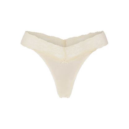 LIGHTWEIGHT COTTON WIDE LACE THONG | BUTTER TONAL