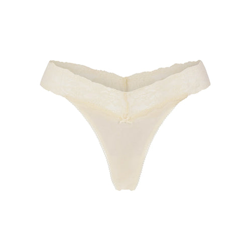 LIGHTWEIGHT COTTON WIDE LACE THONG | BUTTER TONAL