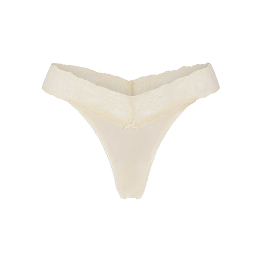LIGHTWEIGHT COTTON WIDE LACE THONG | BUTTER TONAL