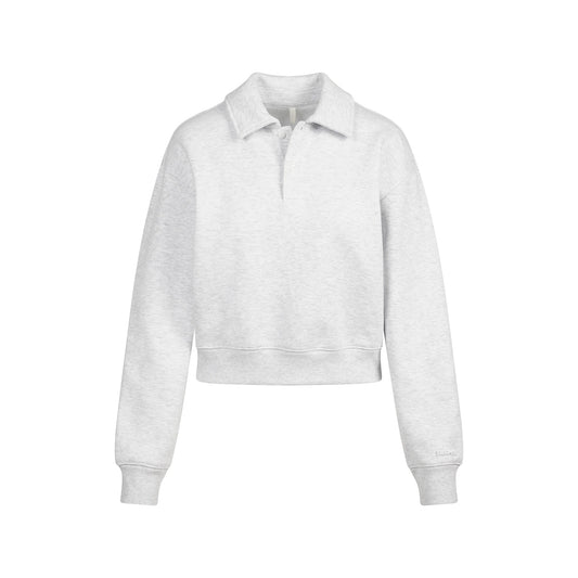 COTTON FLEECE POLO SWEATSHIRT | LIGHT HEATHER GREY