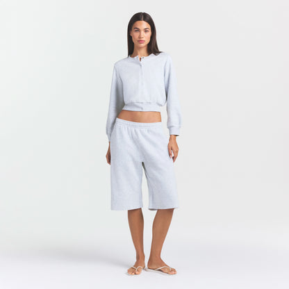 COTTON FLEECE SHRUNKEN CARDIGAN | LIGHT HEATHER GREY