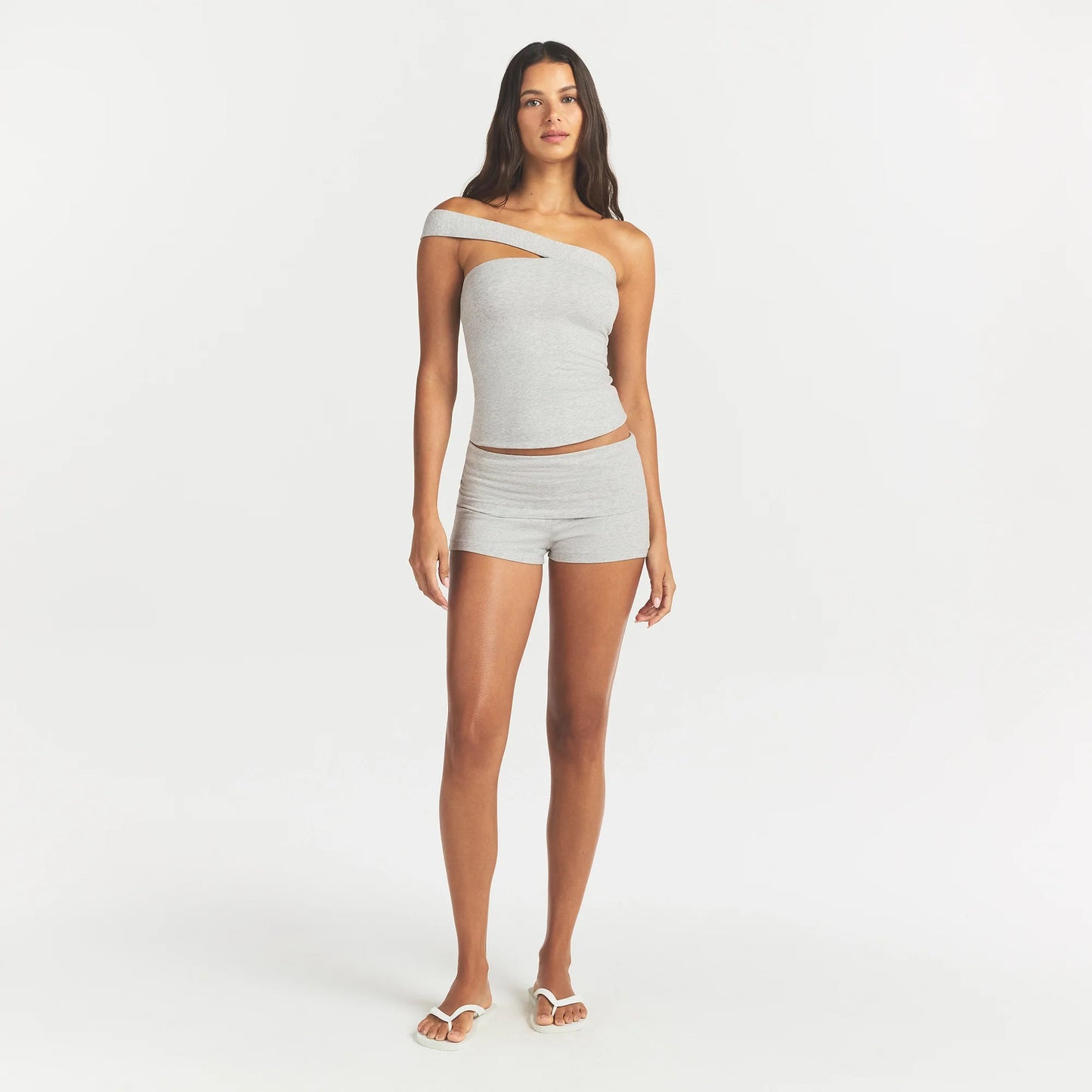 COTTON JERSEY FOLDOVER SHORT | LIGHT HEATHER GREY