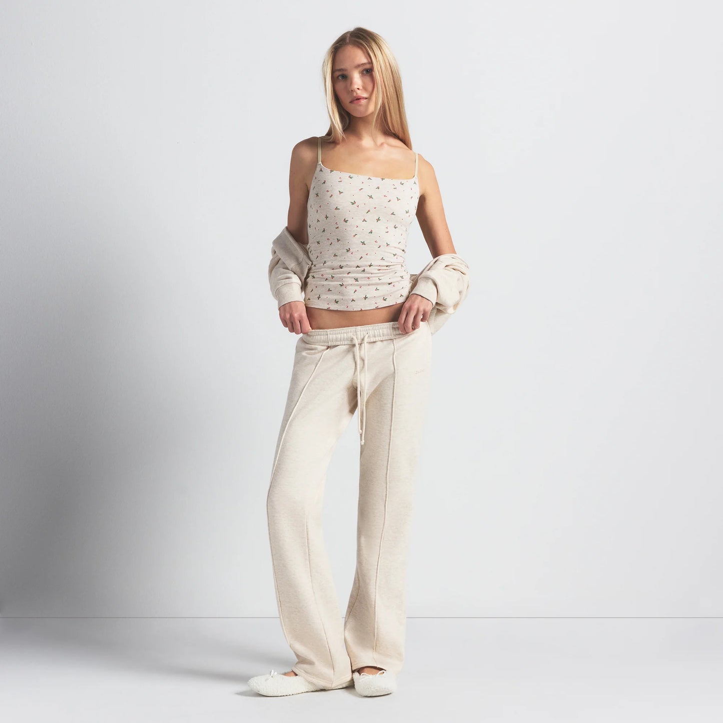 COTTON JERSEY CAMI | OATMEAL HEATHER HOLLY PRINT