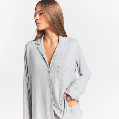 SKIMS SLEEP LONG SLEEVE BUTTON UP SET | LIGHT HEATHER GREY