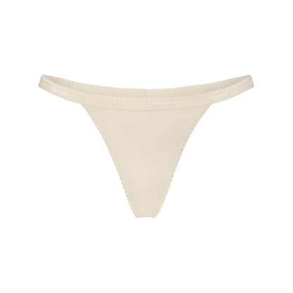 LIGHTWEIGHT COTTON LOGO PICOT THONG | BUTTER TONAL
