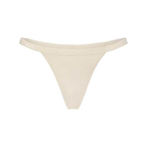 LIGHTWEIGHT COTTON LOGO PICOT THONG | BUTTER TONAL