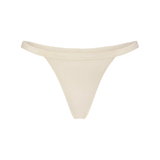 LIGHTWEIGHT COTTON LOGO PICOT THONG | BUTTER TONAL