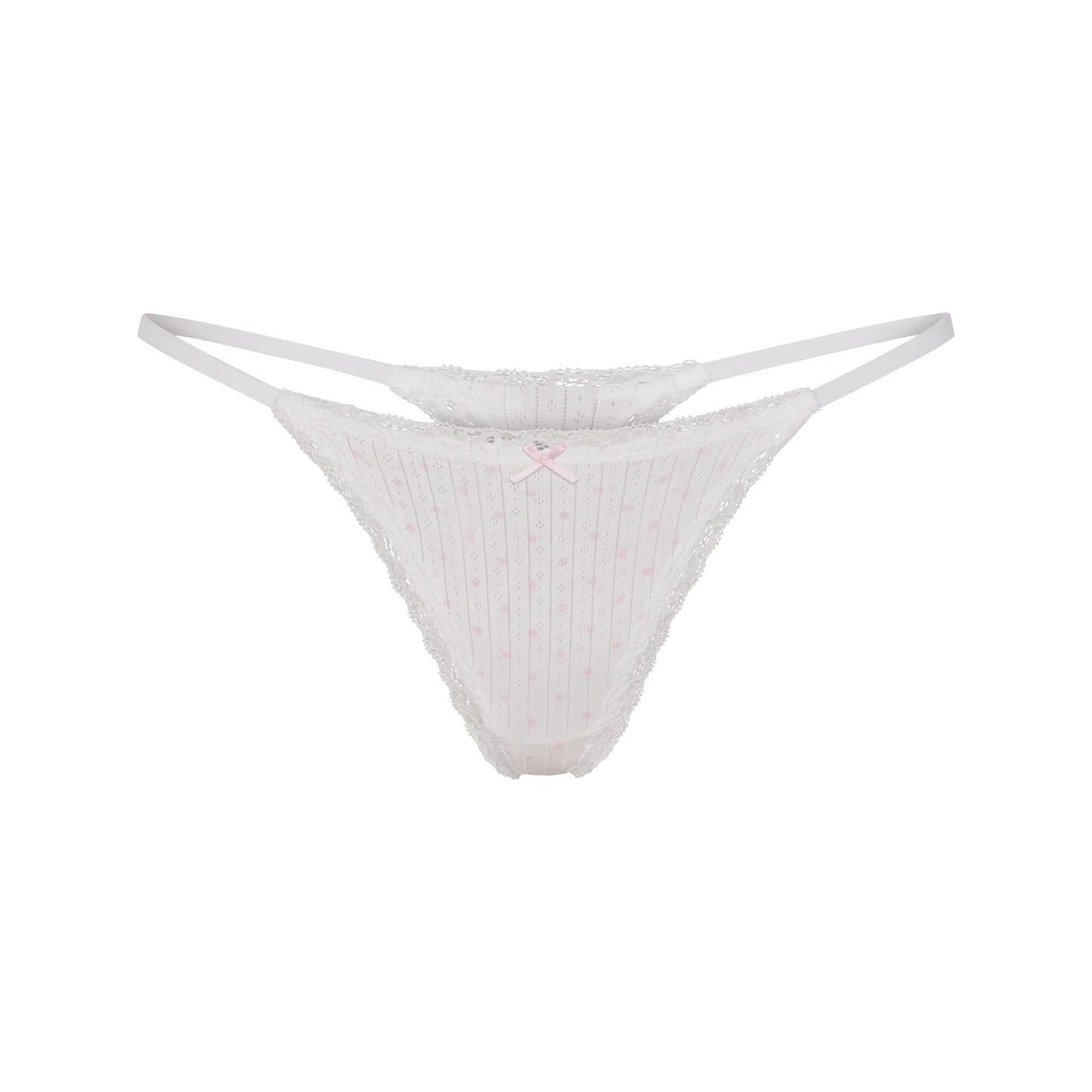 LIGHTWEIGHT COTTON POINTELLE LACE STRING THONG | SNOW PEONY PIN DOT