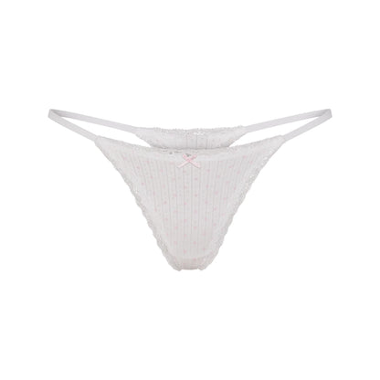 LIGHTWEIGHT COTTON POINTELLE LACE STRING THONG | SNOW PEONY PIN DOT