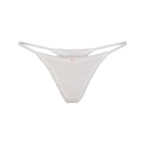 LIGHTWEIGHT COTTON POINTELLE LACE STRING THONG | SNOW PEONY PIN DOT