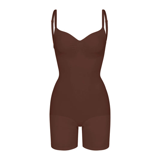 SEAMLESS SCULPT LOW BACK MID THIGH BODYSUIT | COCOA