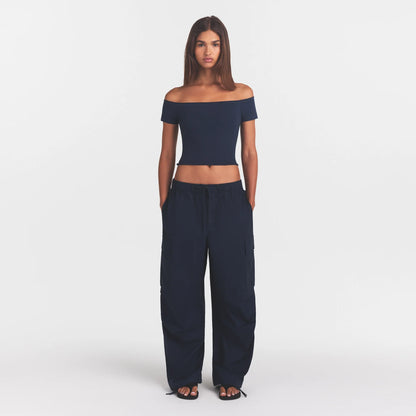 WOVEN COTTON OVERSIZED LOW RISE CARGO PANT | NAVY