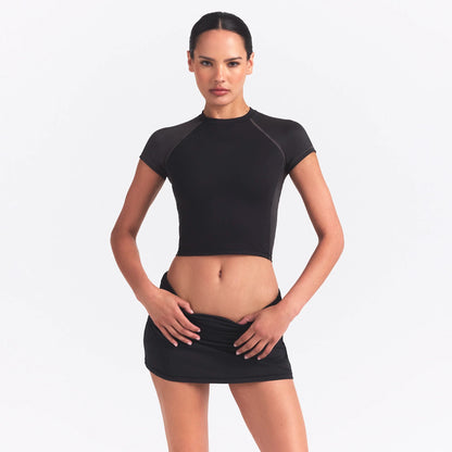 NikeSKIMS MATTE SHINE MIX CROPPED BABY T-SHIRT | OBSIDIAN AND IGNEOUS
