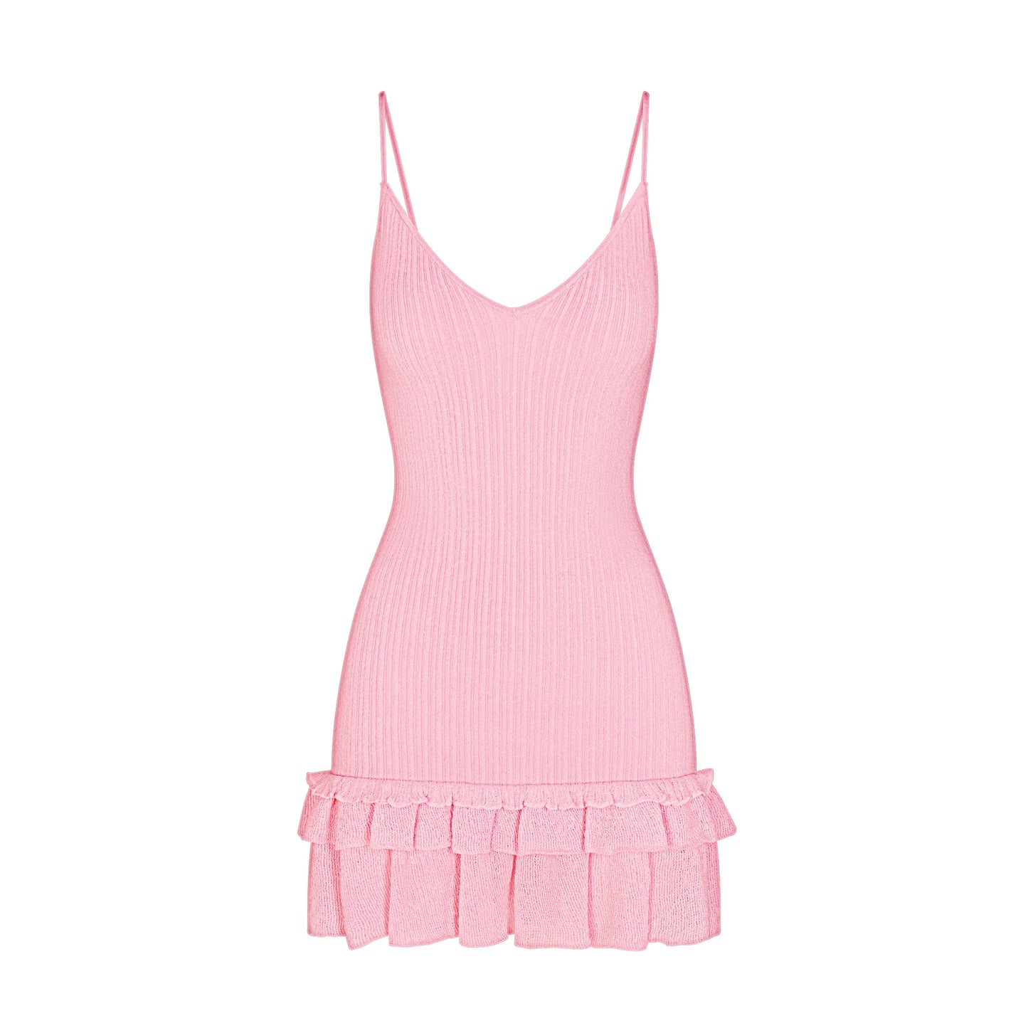 SHEER KNIT RUFFLE DRESS | PEONY